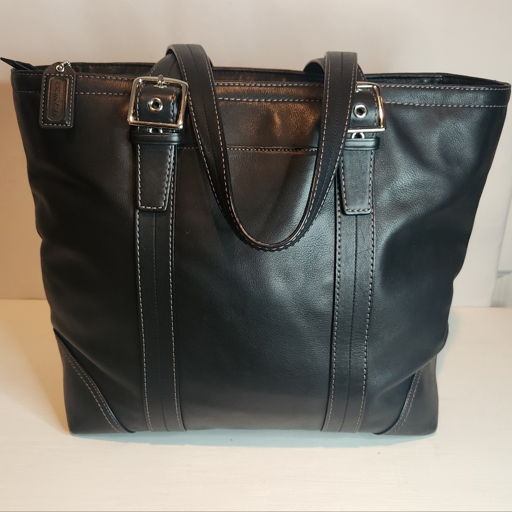 AUTHENTIC COACH HAMPTON TOTE Smooth Black Leather F11202 - Picture 12 of 13